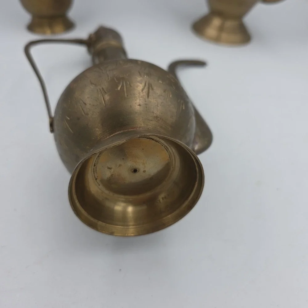 Vintage Ornate Solid Brass Etched Pitcher Made in India Lot Of 3